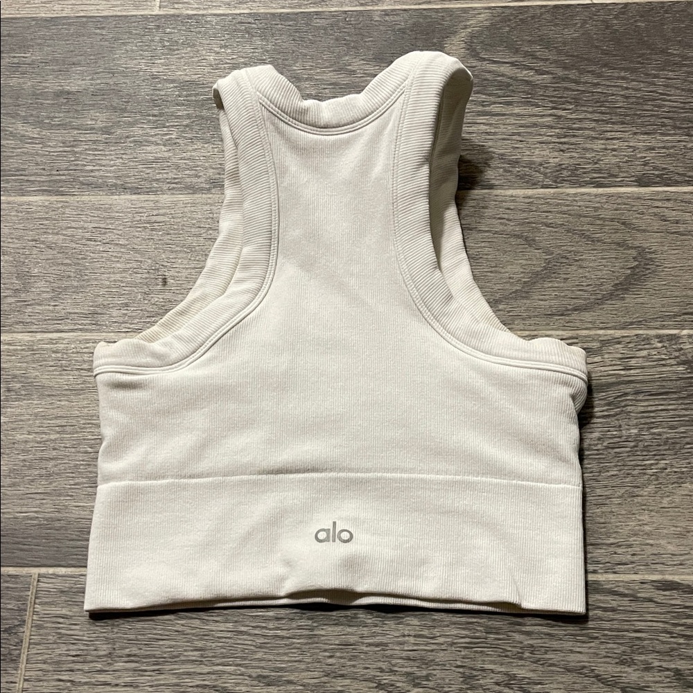ALO Yoga Cream Ribbed Racerback Crop Tank